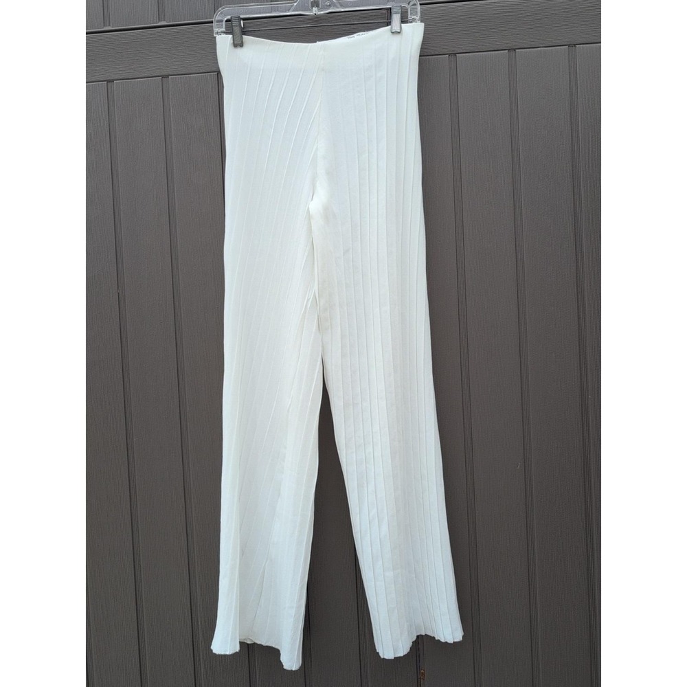 ZARA Wide Leg Pants White Small High Rise Resort Summer Cozy